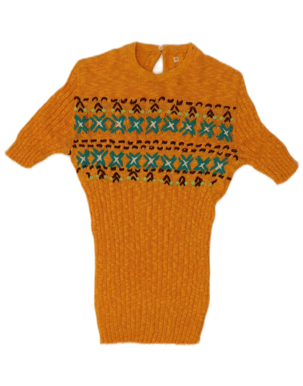 Blusa de malha feminina vintage IT 48 XL Yellow Fair Isle