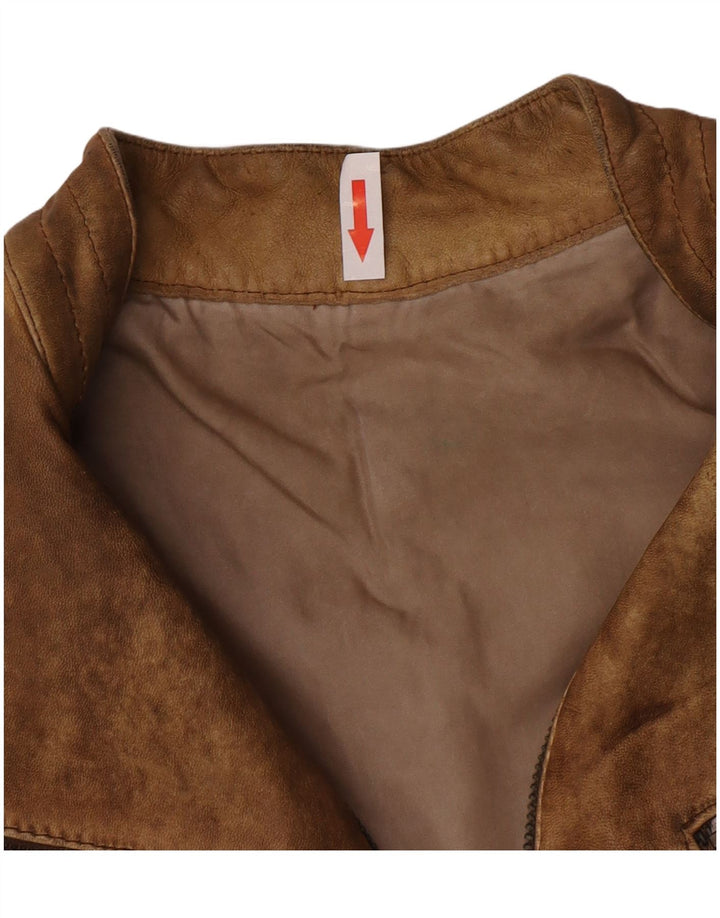 Jaqueta de couro vintage feminina UK 10 couro bege pequeno