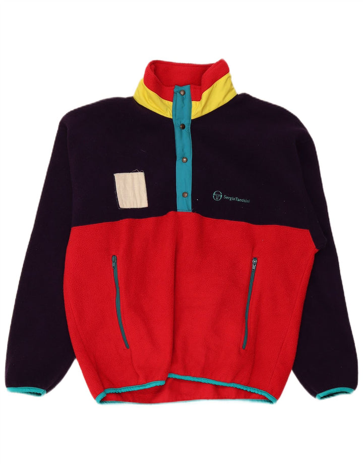 Sergio Tacchini Suéter masculino de lã com gola redonda e grande bloco colorido vermelho