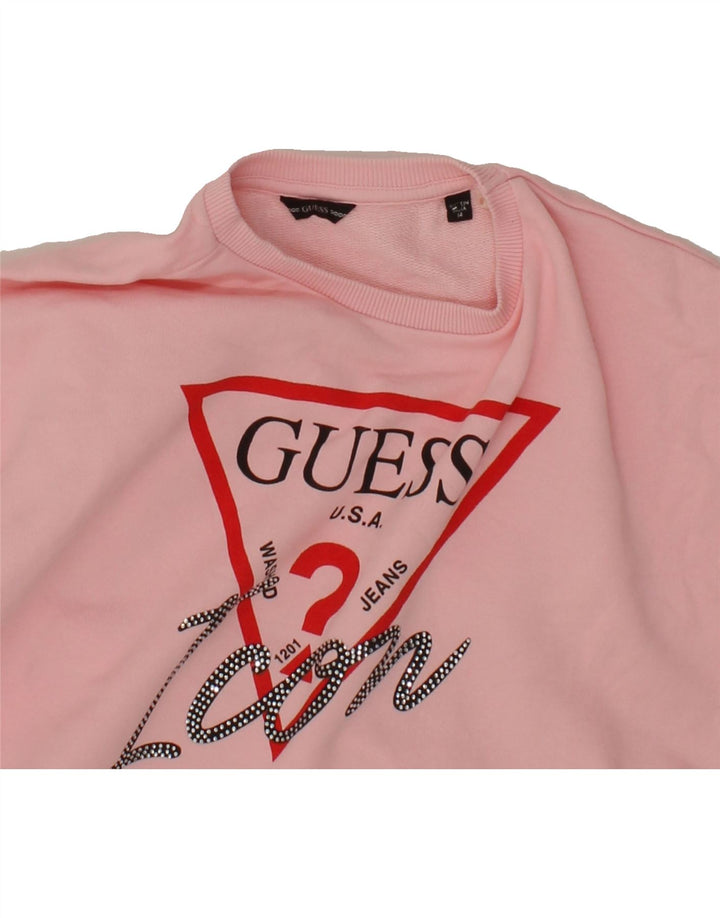 GUESS Girls Crop Graphic Sweatshirt Jumper 13-14 Years Pink Cotton Vintage Guess and Second-Hand Guess from Messina Hembry 