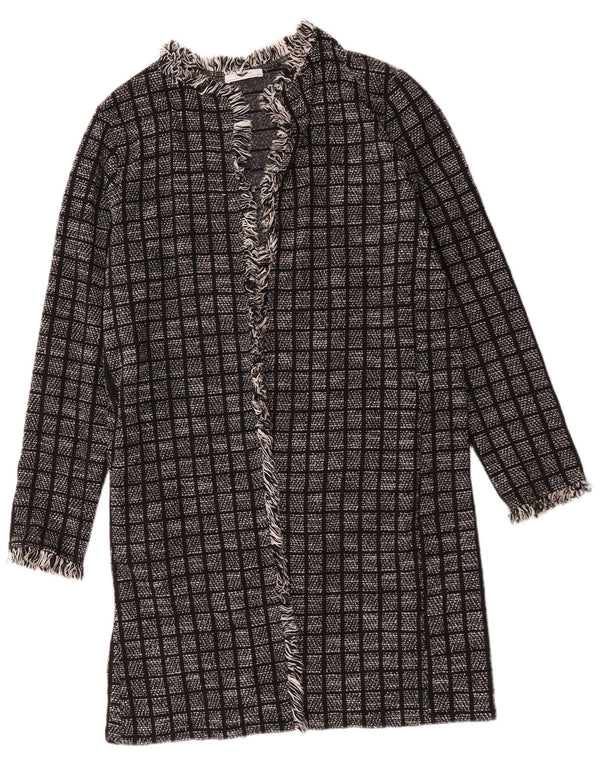 Suéter cardigã feminino Zara solto UK 14 médio preto geométrico