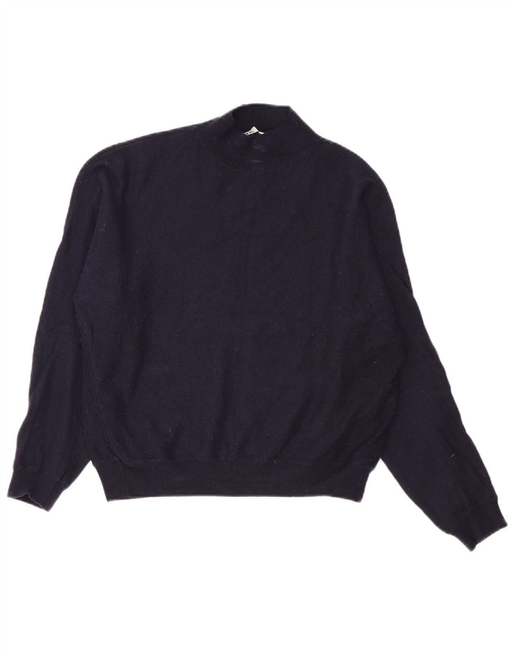 Suéter feminino Zara com gola tartaruga Reino Unido 14 médio azul marinho nylon