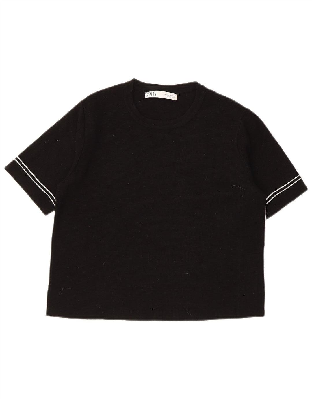 Suéter feminino ZARA de manga curta com gola redonda Reino Unido 12 médio preto