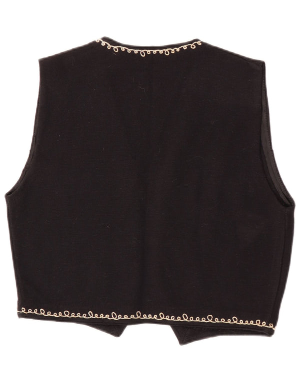 Colete de malha vintage feminino Reino Unido 14 grande lã floral preta