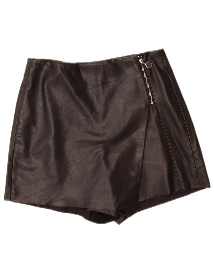 Shorts casuais femininos de couro sintético ZARA pequenos W26 poliuretano preto