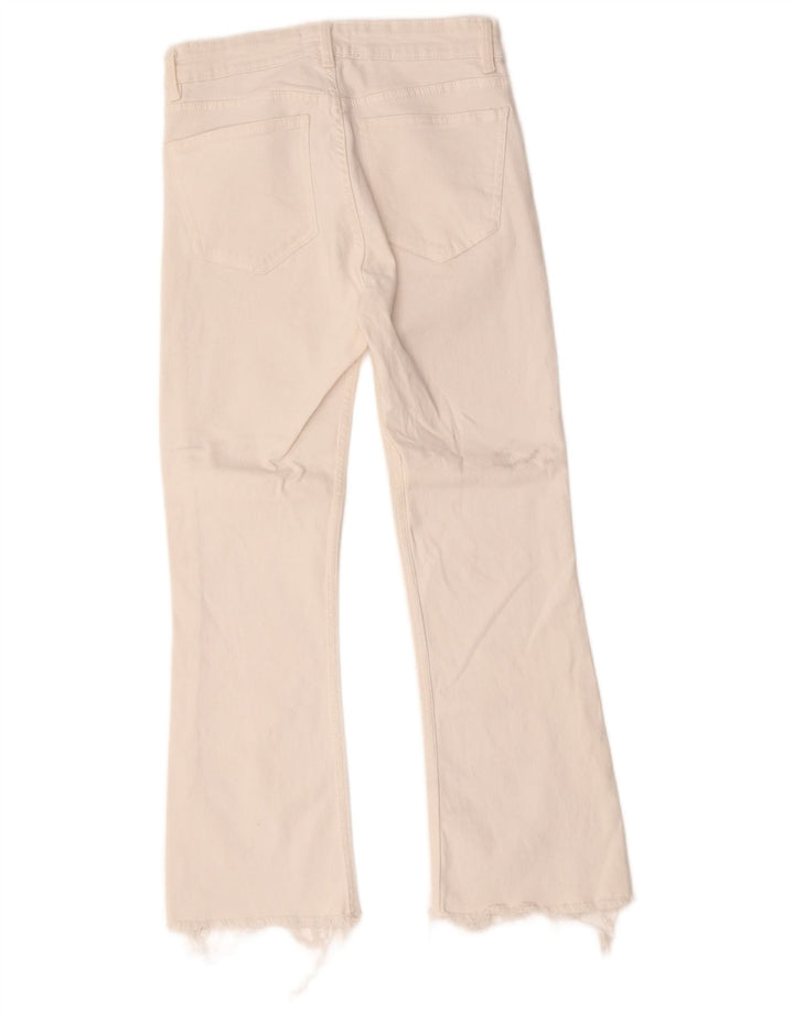 Calça jeans feminina Zara Bootcut EU 38 pequena W28 L25 algodão branco