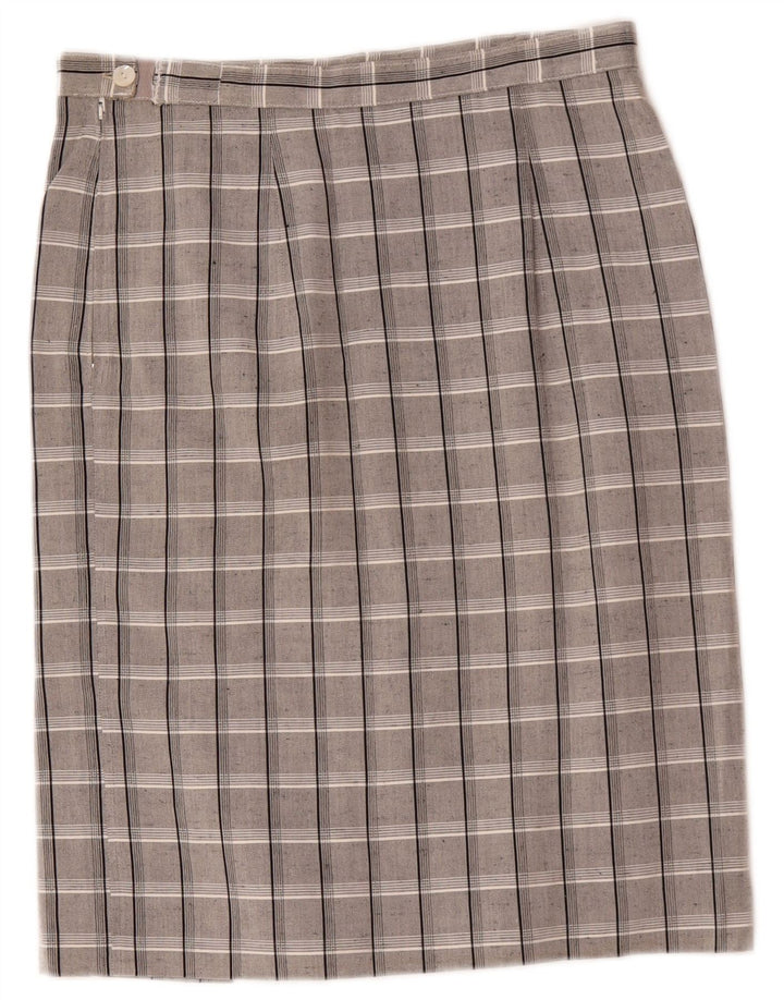 Saia reta feminina vintage W30 xadrez cinza médio