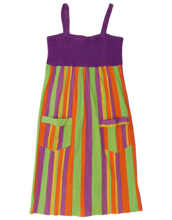 Vestido de verão feminino vintage UK 8 pequeno listrado multicolorido