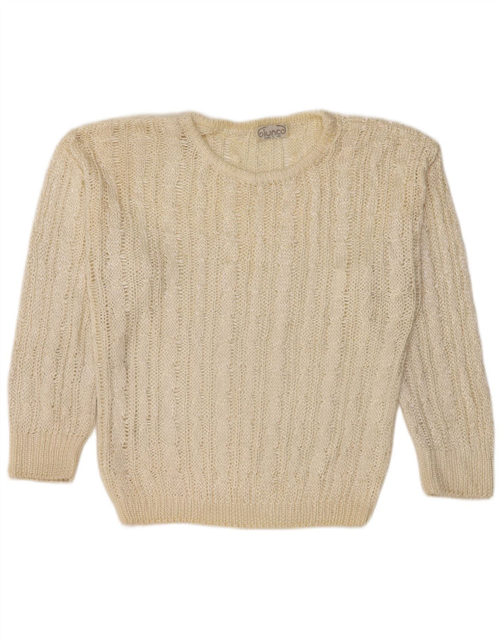 Giunco Suéter feminino com gola redonda e gola redonda, tamanho médio, off white