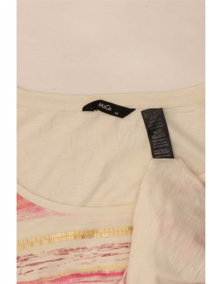 Camiseta feminina M&Co UK 14 algodão listrado branco médio
