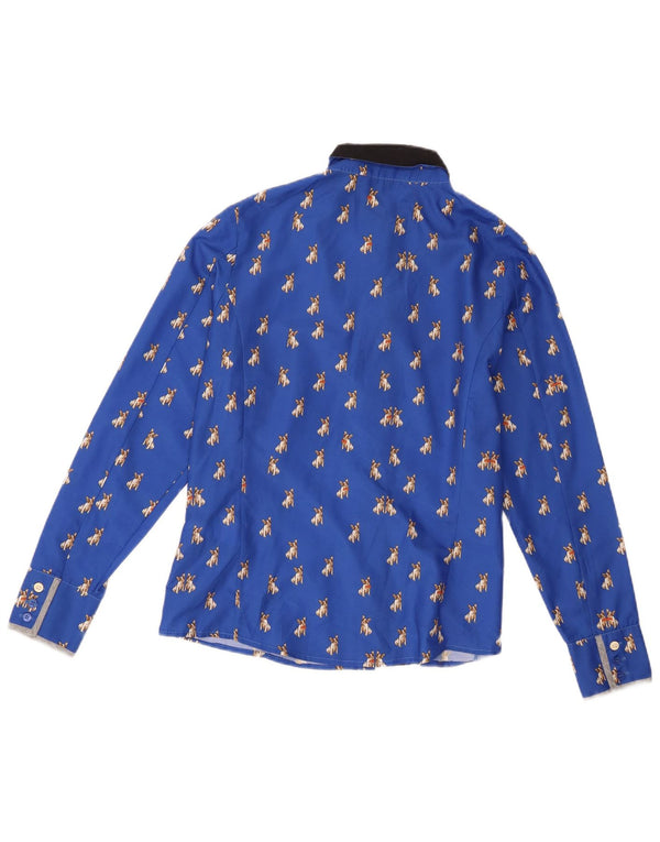 Camisa feminina Ted Baker tamanho 2 poliéster azul pequeno com estampa animal