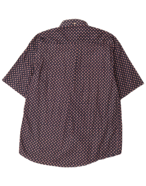 Camisa masculina vintage de manga curta grande algodão floral azul marinho