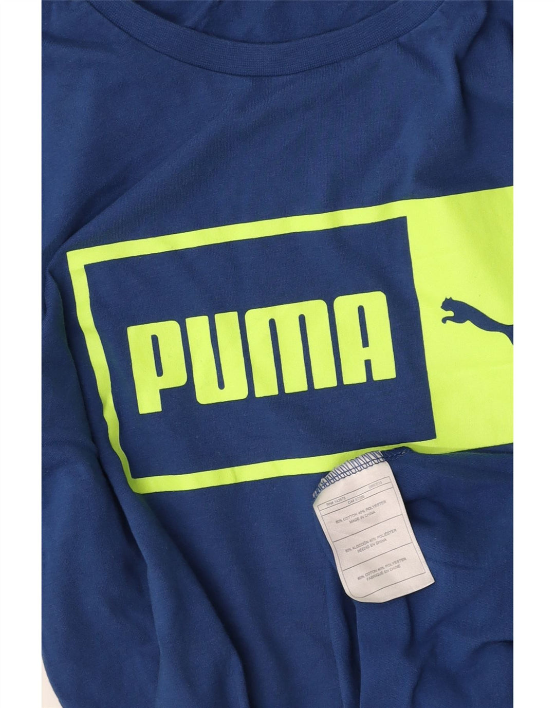 PUMA Mens Graphic Top Manga Longa Pequeno Azul Algodão