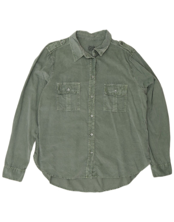 Guess Camisa feminina militar de veludo cotelê grande Reino Unido 12 algodão verde médio