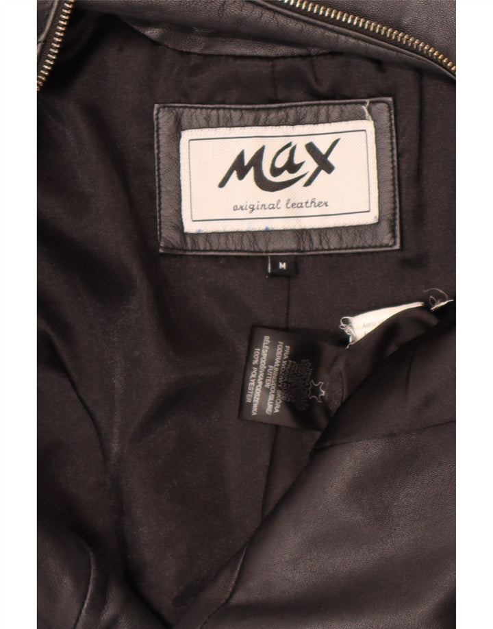 Jaqueta de couro Max Womens Crop Biker UK 12 couro preto médio