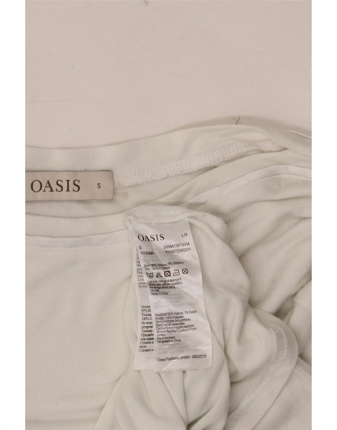 Top feminino OASIS de manga comprida UK 10 viscose branca pequena