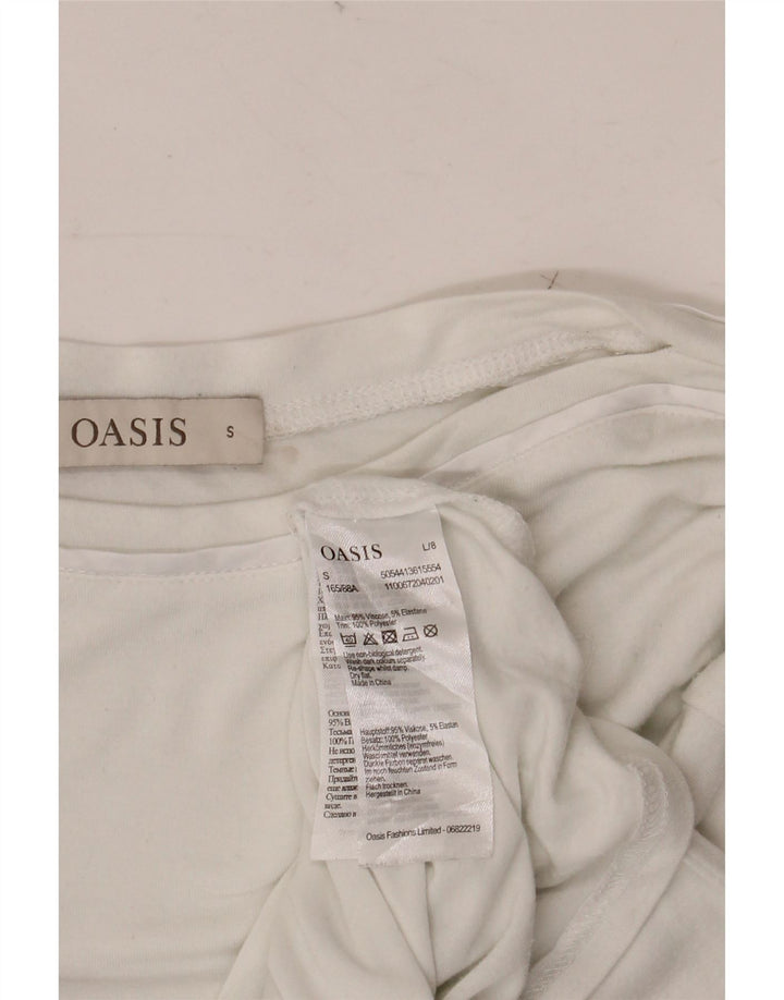 Top feminino OASIS de manga comprida UK 10 viscose branca pequena