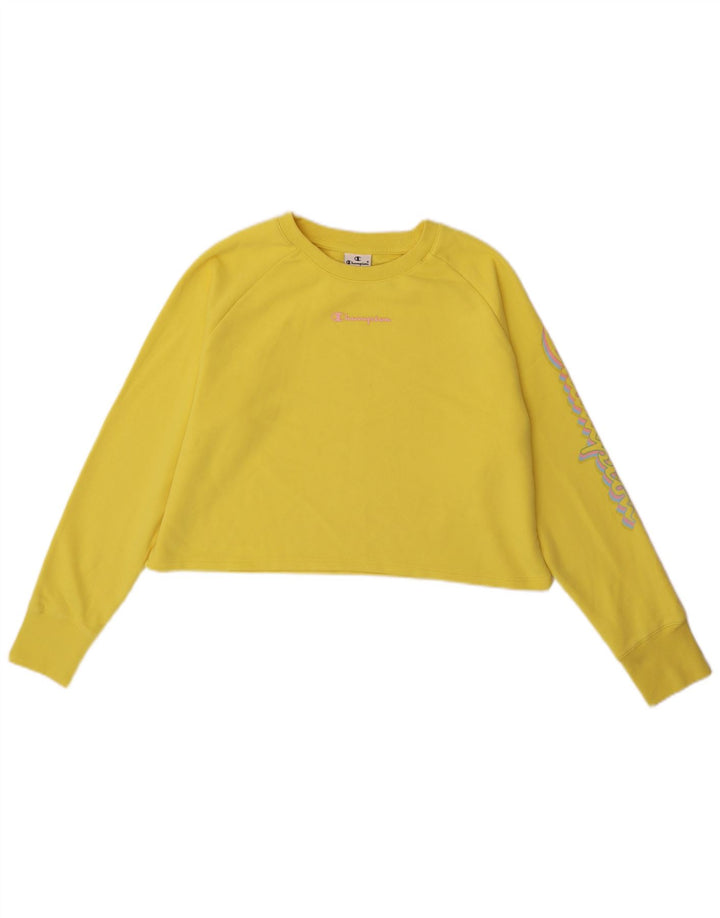 Champion feminino crop gráfico moletom jumper UK 14 médio amarelo