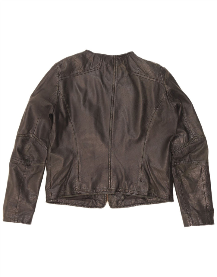 Jaqueta de couro feminina Mango UK 14 grande couro preto