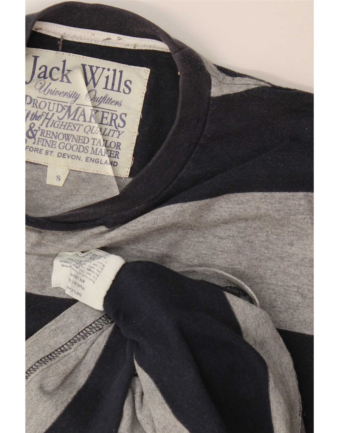 Jack Wills Camiseta masculina de manga comprida pequena listrada azul marinho de algodão