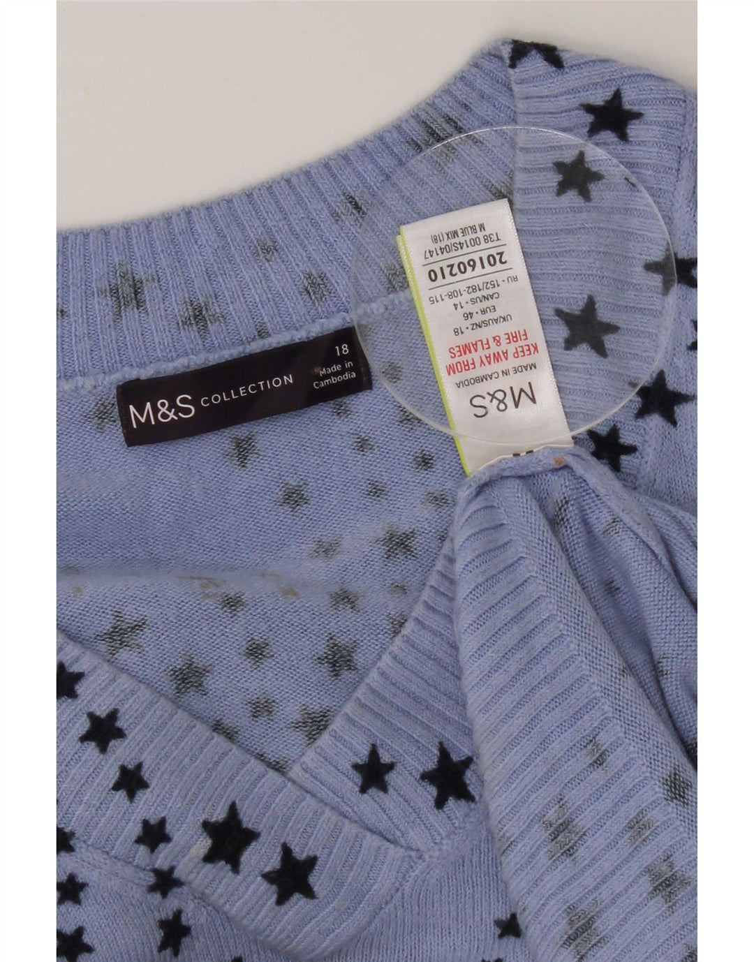 Suéter feminino Marks & Spencer com estampa abstrata e decote em V Reino Unido 18 XL azul