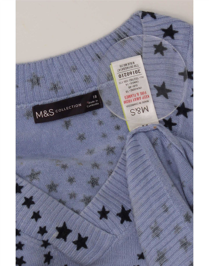 Suéter feminino Marks & Spencer com estampa abstrata e decote em V Reino Unido 18 XL azul