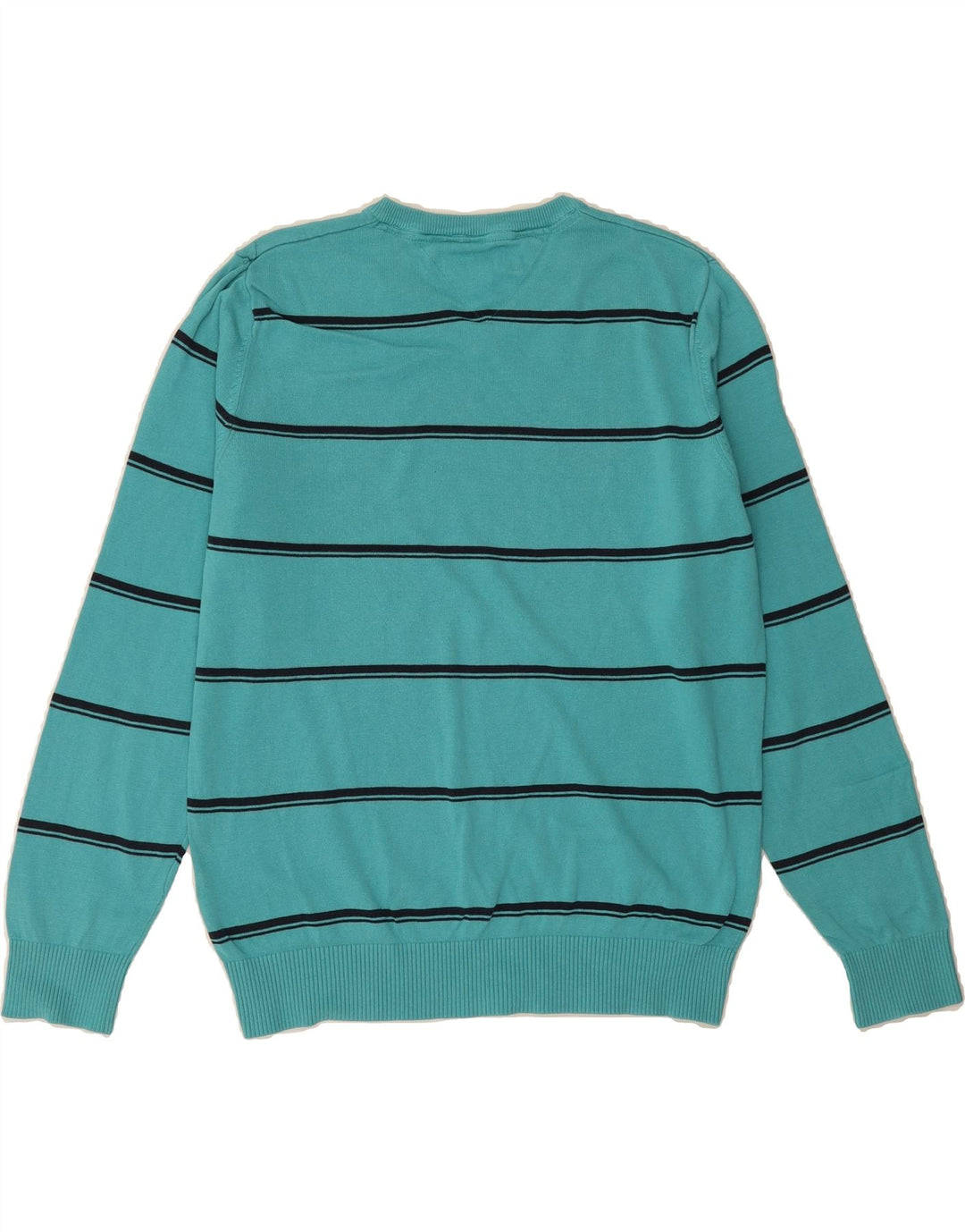 TOMMY HILFIGER Mens V-Neck Jumper Sweater Large Turquoise Striped Cotton Vintage Tommy Hilfiger and Second-Hand Tommy Hilfiger from Messina Hembry 