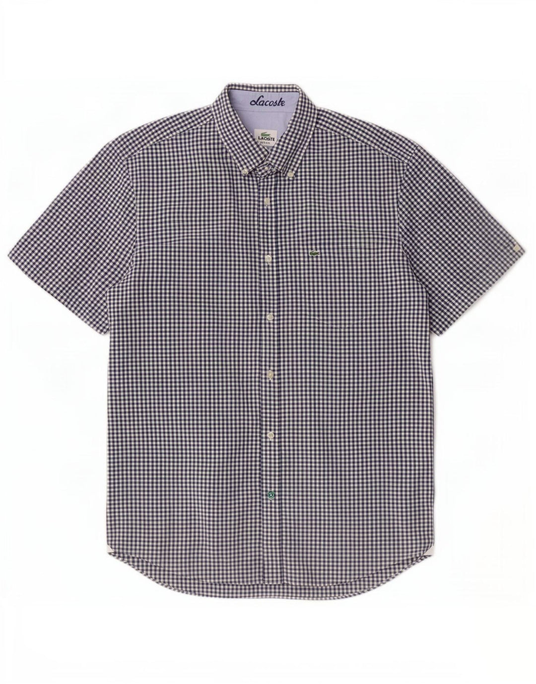 Camisa masculina de manga curta Lacoste tamanho 40 médio azul marinho gingham