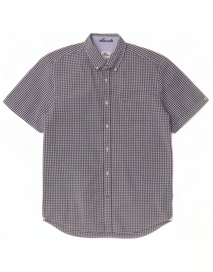 Camisa masculina de manga curta Lacoste tamanho 40 médio azul marinho gingham