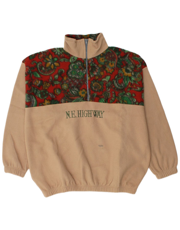 Suéter de lã vintage masculino com zíper e gola XL bege poliéster floral