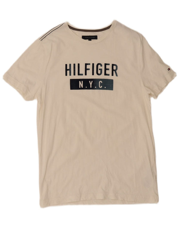 Tommy Hilfiger Camiseta masculina gráfica grande algodão branco