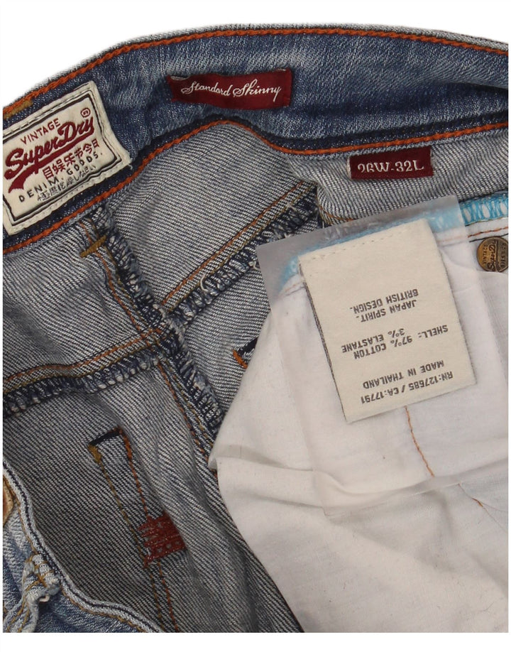 Jeans skinny superdry feminino padrão desgastado W26 L32 algodão azul