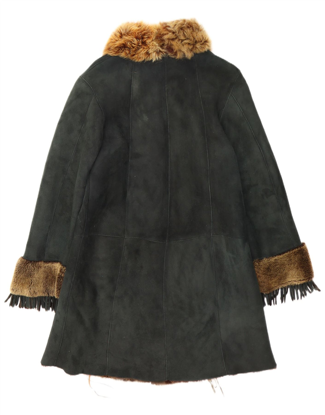 Casaco feminino vintage de shearling UK 12 verde médio