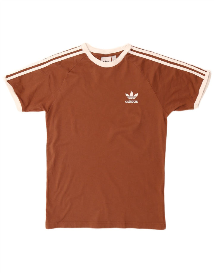 Adidas Mens T-Shirt Top Pequeno Algodão Marrom