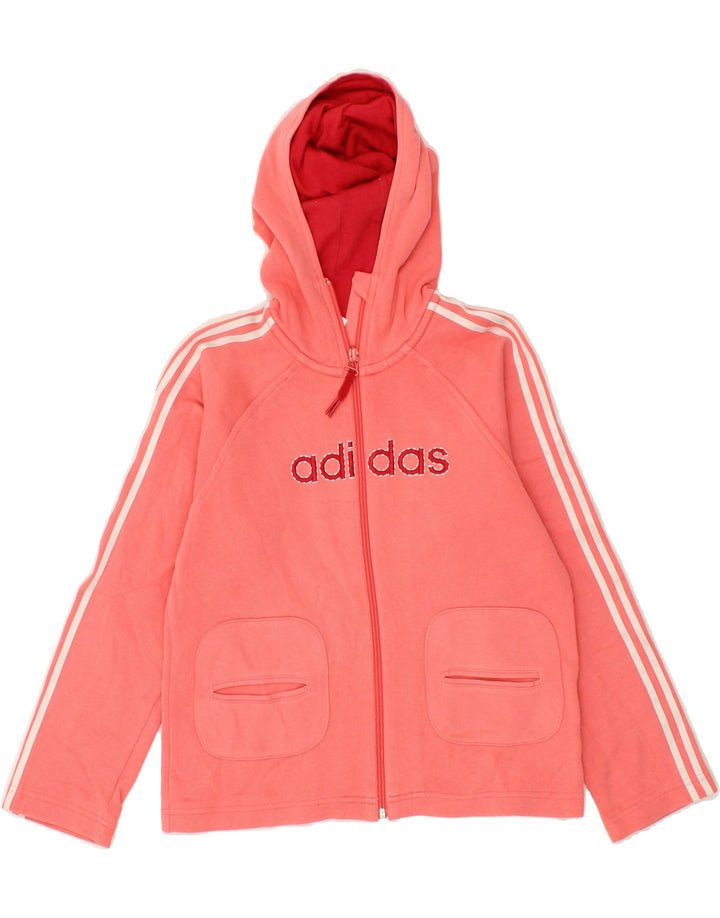 ADIDAS Girls Graphic Zip Hoodie Sweater 9-10 Years Pink Cotton Vintage Adidas and Second-Hand Adidas from Messina Hembry 