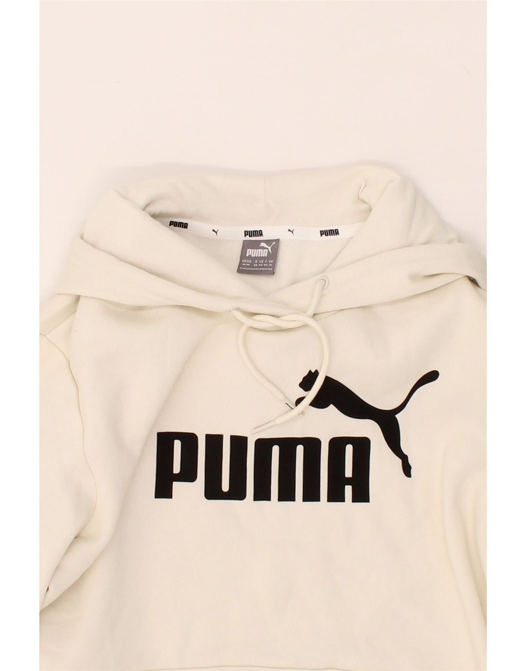 PUMA Womens Graphic Hoodie Jumper UK 12 Medium  Off White Cotton Vintage Puma and Second-Hand Puma from Messina Hembry 
