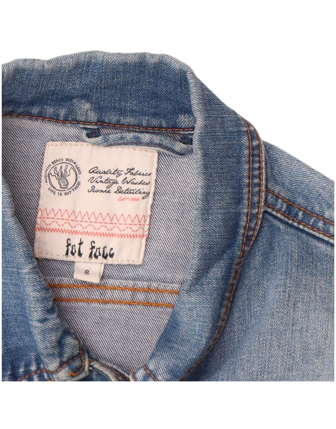 Jaqueta jeans feminina FAT FACE Reino Unido 8 algodão azul pequeno