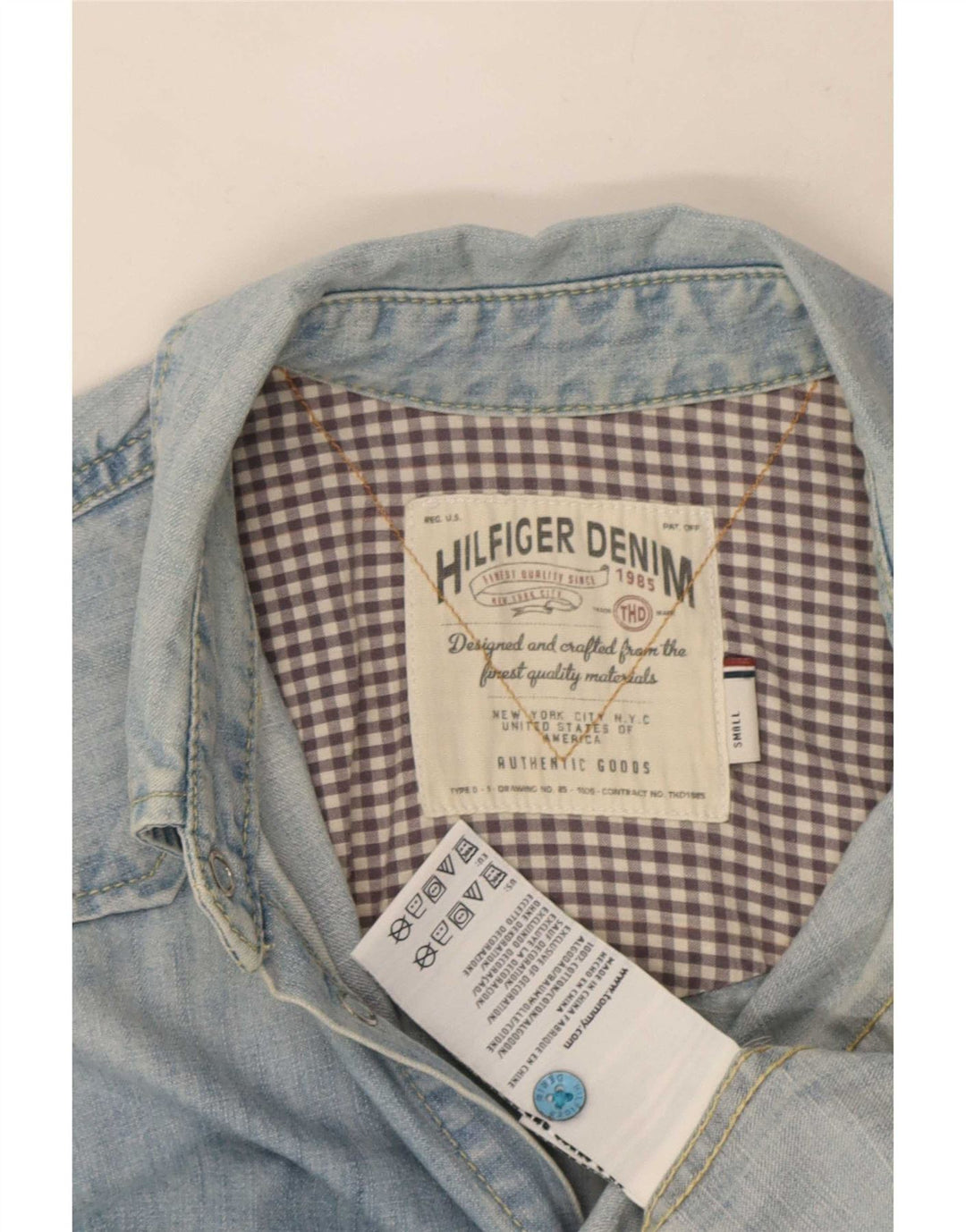 Camisa jeans masculina Tommy Hilfiger pequena azul algodão