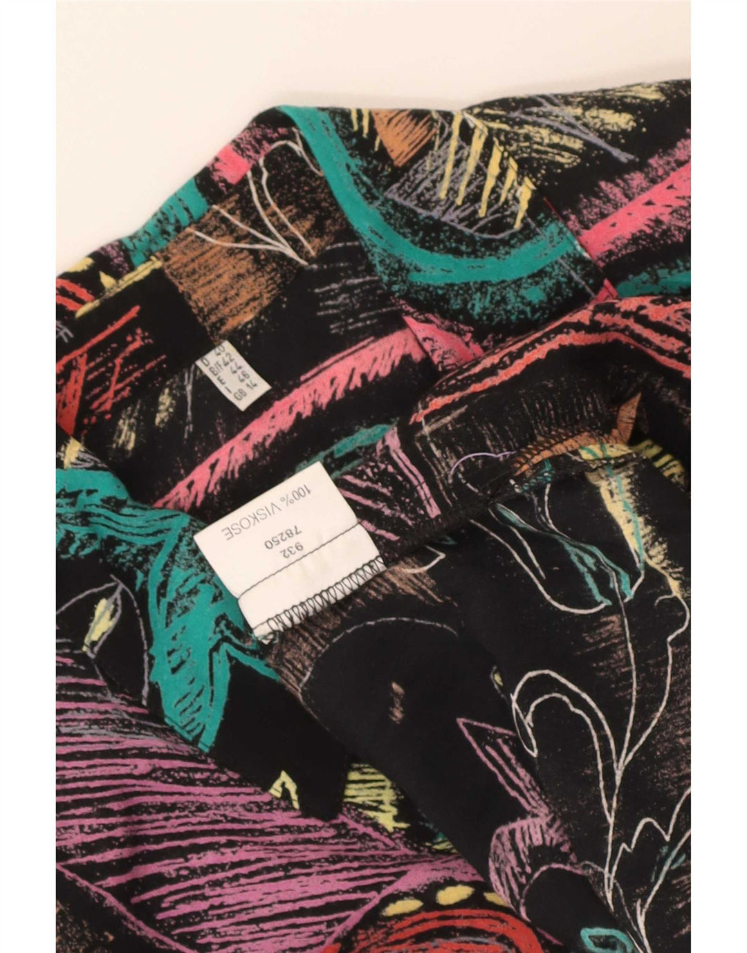 Blusa feminina vintage UK 14 grande patchwork multicolorido viscose