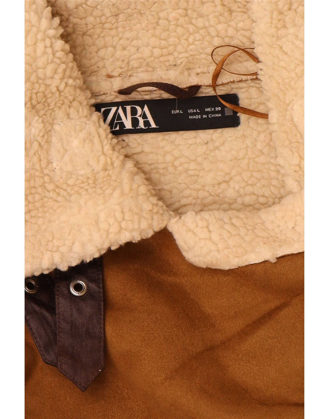 Zara Womens Sherpa Jacket UK 16 Grande Poliéster Marrom