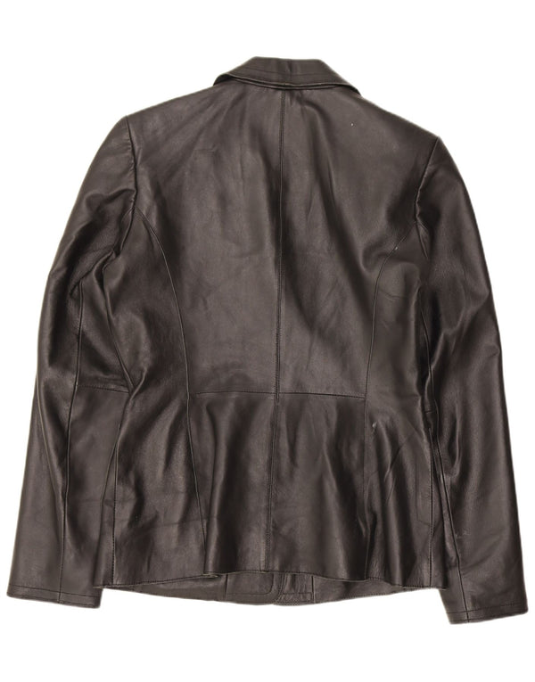 Jaqueta blazer feminina de couro com 2 botões Cofi Reino Unido 12 médio preto