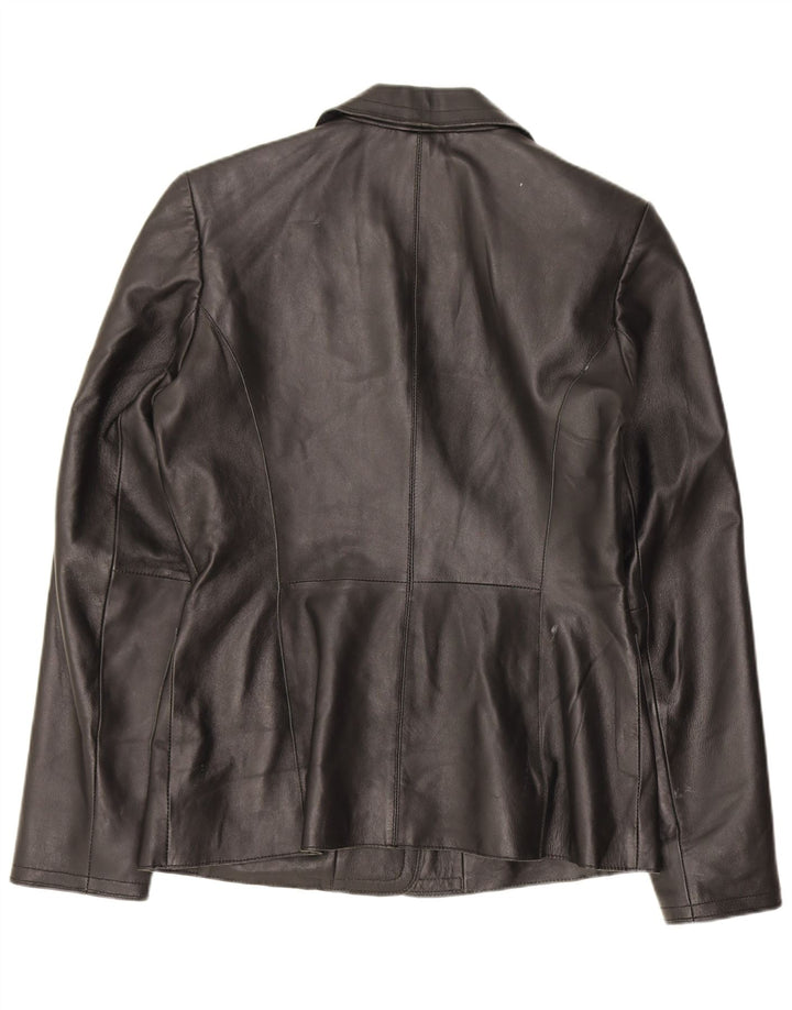 Jaqueta blazer feminina de couro com 2 botões Cofi Reino Unido 12 médio preto