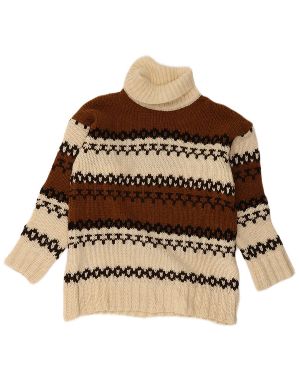 Suéter feminino vintage com gola redonda Reino Unido 18 XL marrom Fair Isle