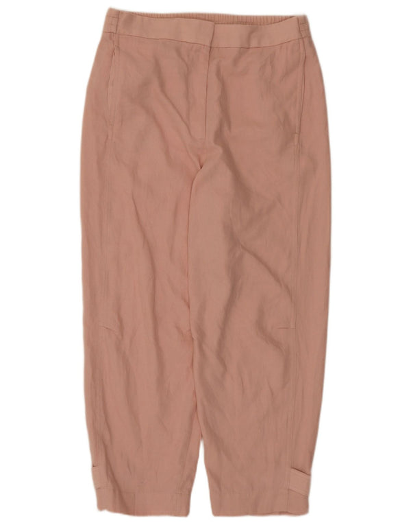 Calça feminina Zara cintura alta cônica cortada médio W28 L25 rosa