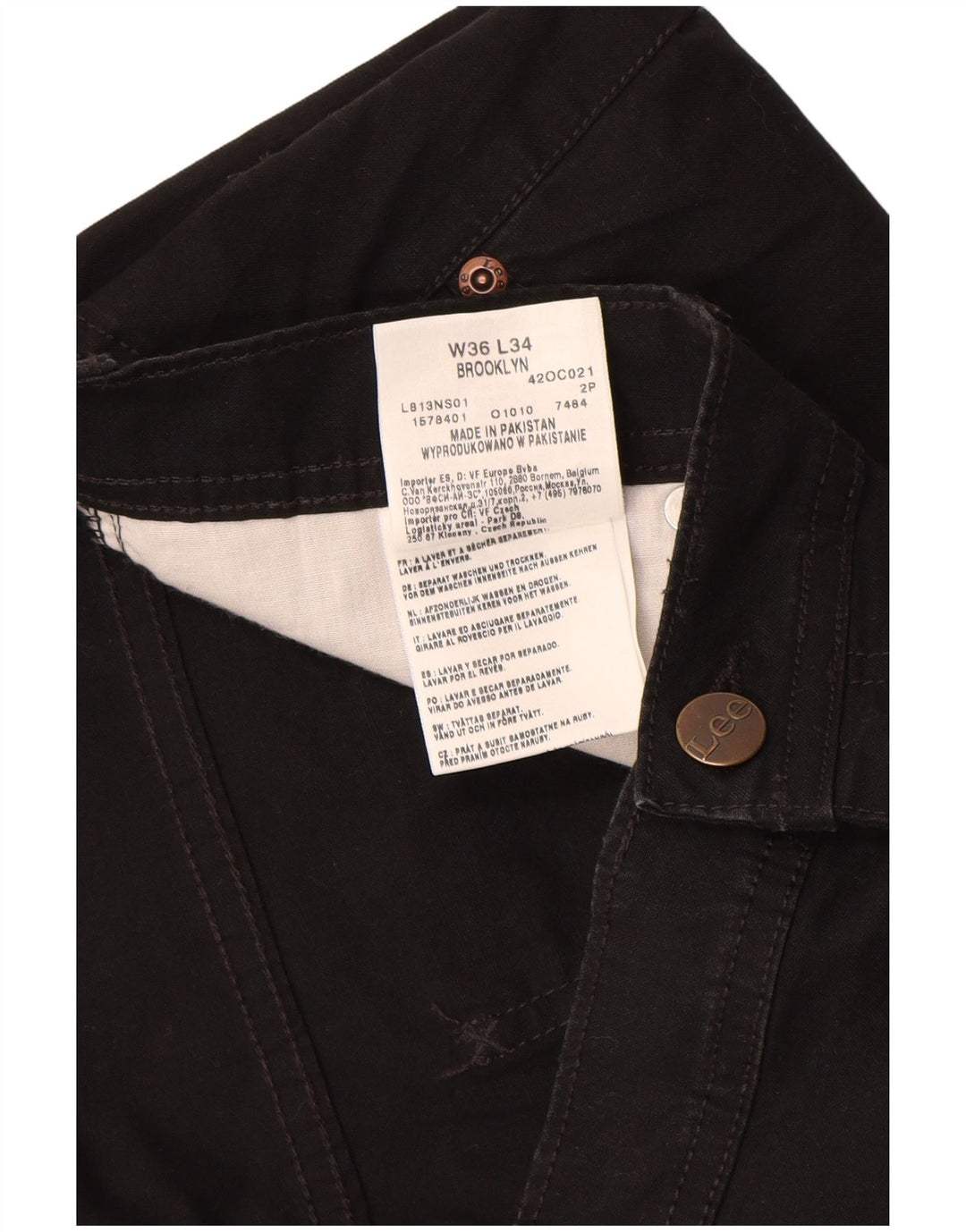 LEE Calça masculina Brooklyn reta casual W36 L34 algodão preto