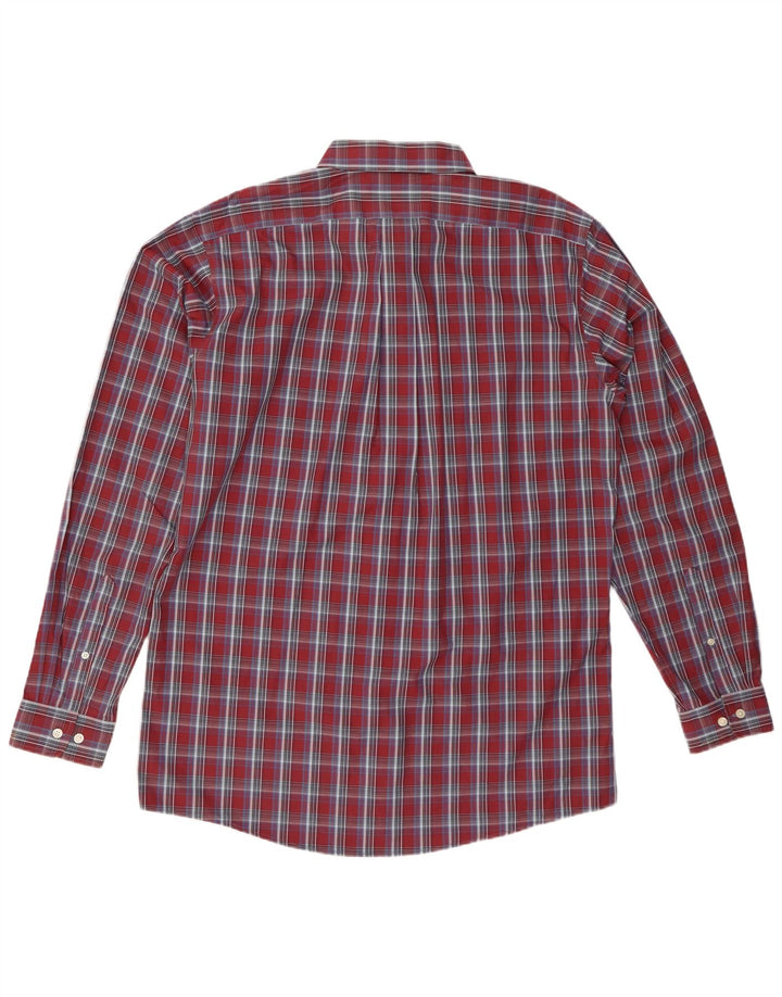 Eddie Bauer Camisa masculina alta clássica de ajuste grande algodão xadrez borgonha