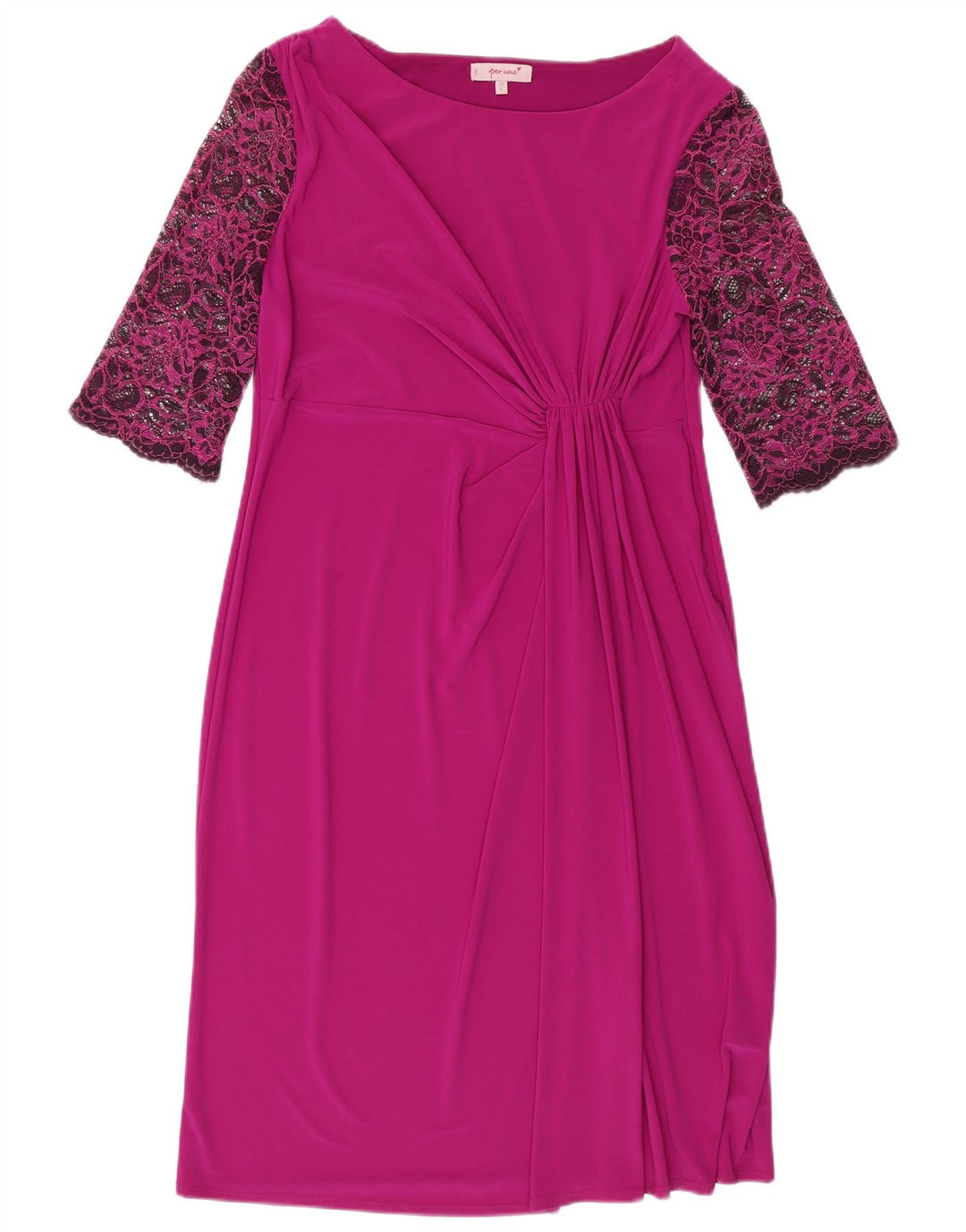 Vestido feminino PER UNA manga 3/4 com bainha UK 14 grande rosa poliéster