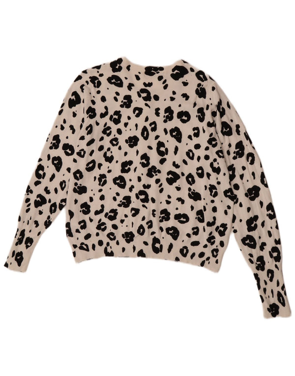 Suéter cardigã feminino Marks & Spencer Reino Unido 16 grande estampa animal branca