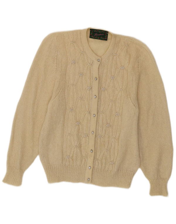 Suéter cardigã feminino Beatrice Reino Unido 10 pequeno mohair bege