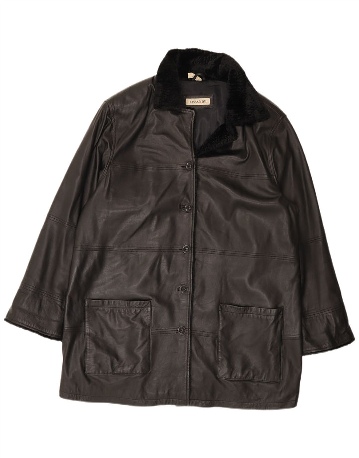Casaco de couro feminino vintage UK 24 4XL couro preto